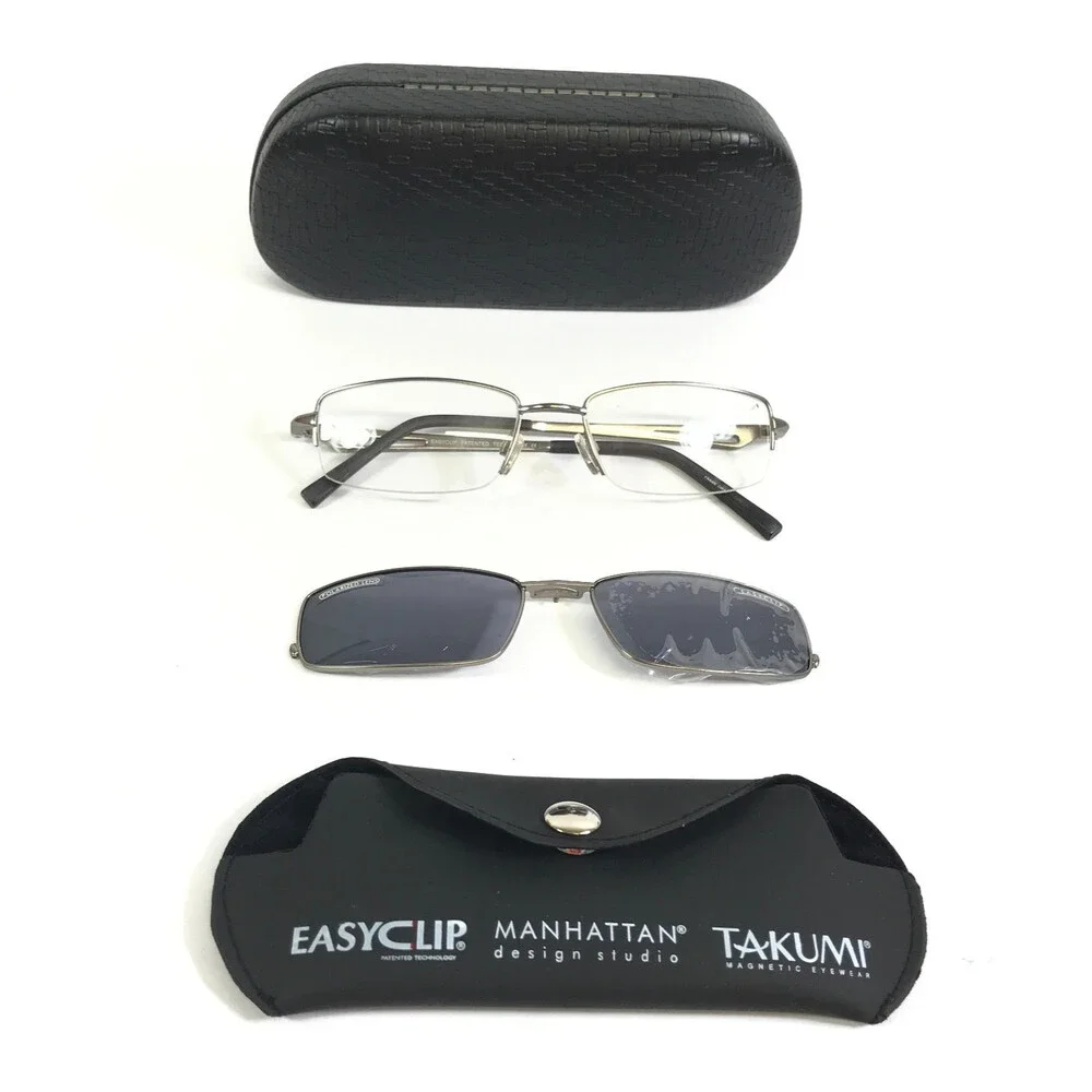 Easyclip Eyeglasses Frames EC118 20 Silver Rectangle with Clip-on 53-18-140